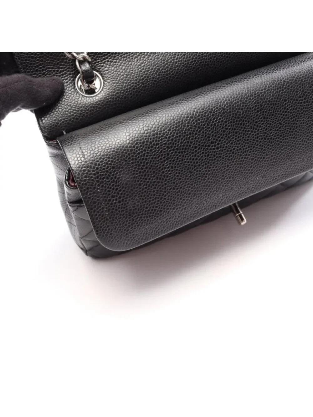 Chanel Shoulder Bag Quilted Double Flap Black Caviar Leather Chain